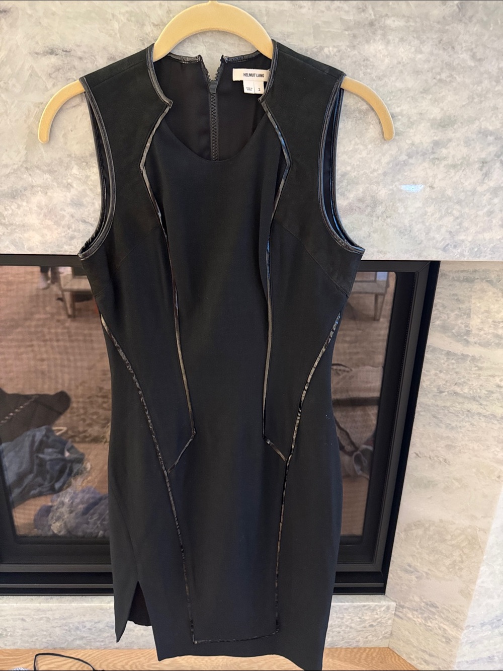 Helmut Lang Black Sleeveless Paneled Sheath Dress